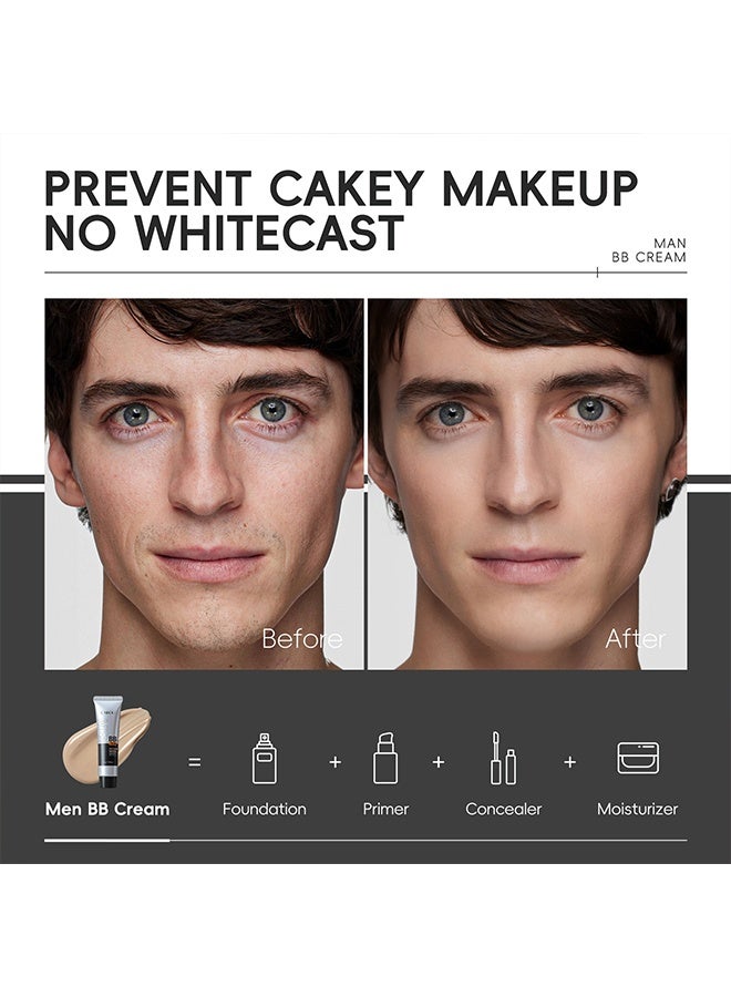 Laikou Men BB Cream SPF 15 PA++, Full-Coverage Foundation & Concealer, Mens Face Moisturizer Cream Evens Skin Tone, Oil Control and Cover Flaws, Natural Finish for All Skin Types, Light 160 - Image 4